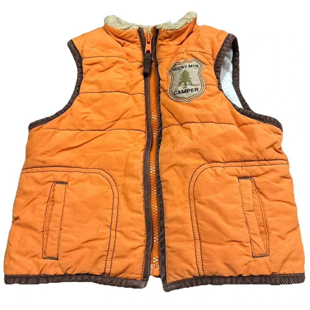 Toddler Gymboree 18-24 Month Orange &‎ Brown Puffer Vest Rocky MTN Camper